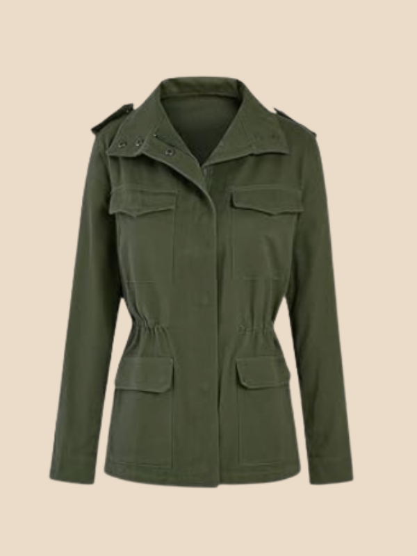 Women’s Casual Utility Jacket with Zipper and Pockets