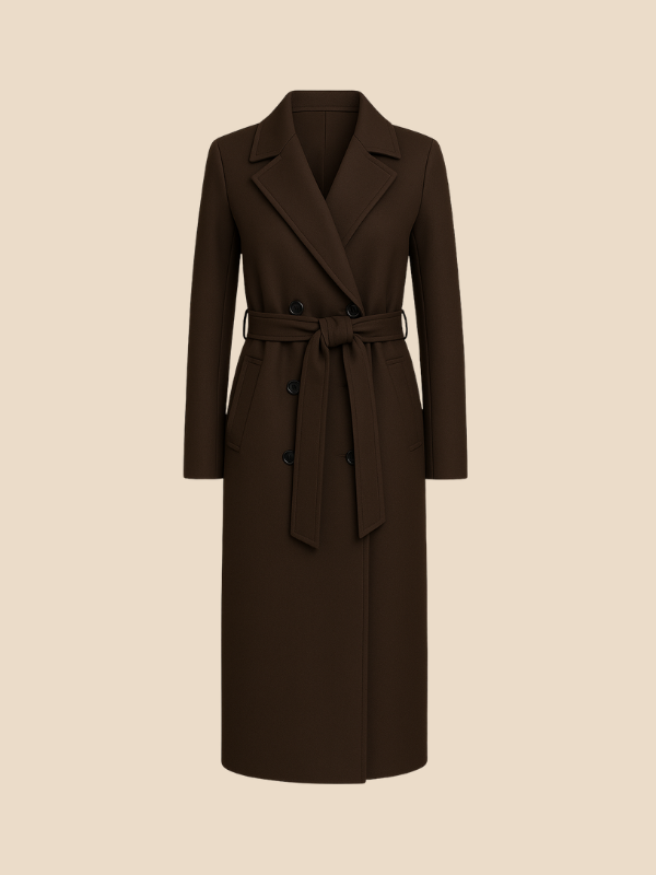 Women’s Long Belted Double-Breasted Wool Trench Coat