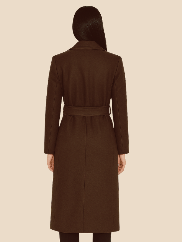 Women’s Long Belted Double-Breasted Wool Trench Coat