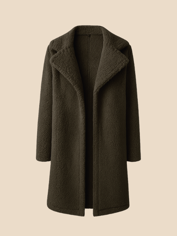 Classic Long Wool Blend Coat with Lapel Collar
