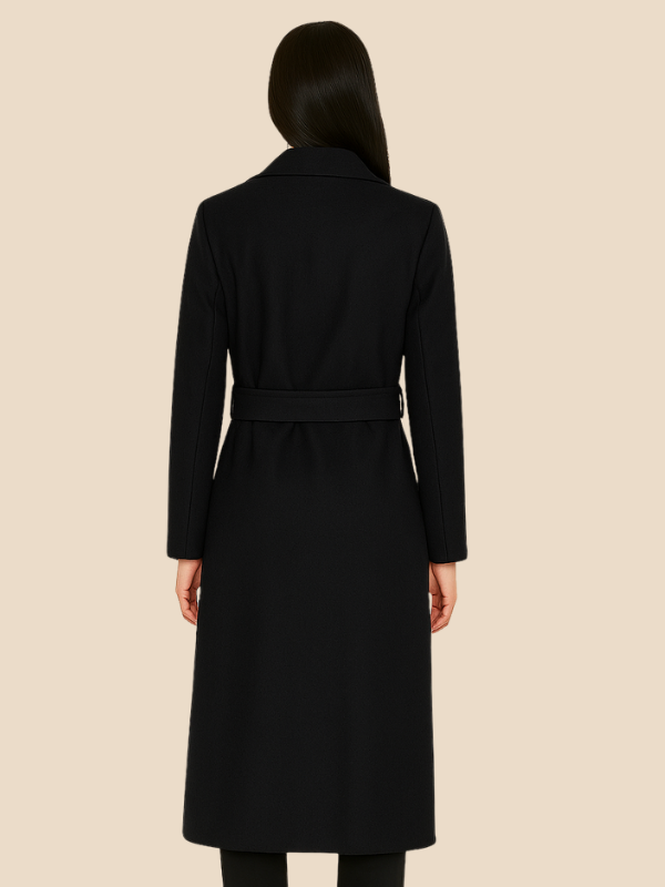 Women’s Long Belted Double-Breasted Wool Trench Coat