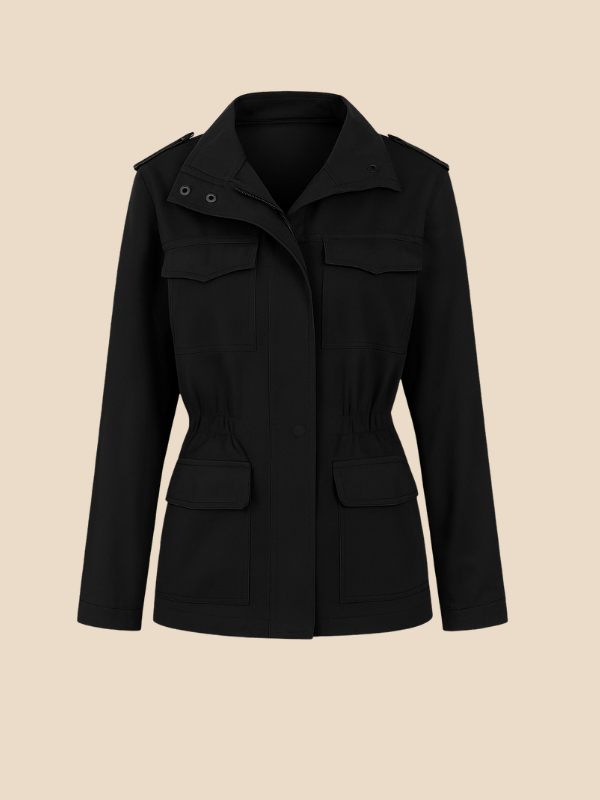 Women’s Casual Utility Jacket with Zipper and Pockets