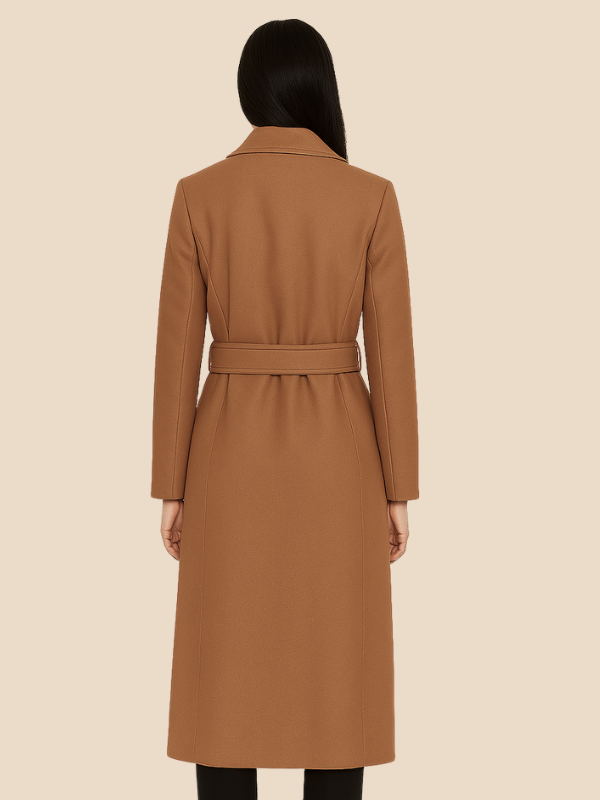 Women’s Long Belted Double-Breasted Wool Trench Coat
