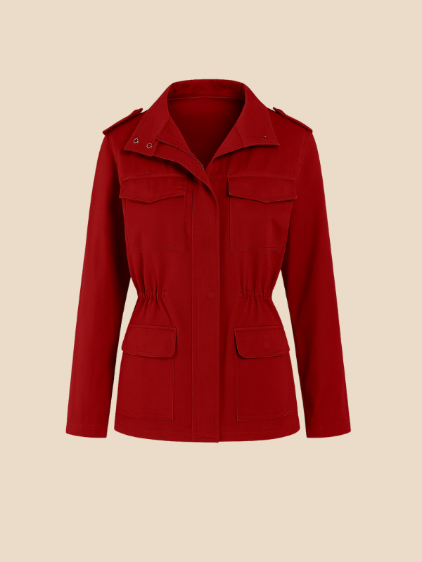 Women’s Casual Utility Jacket with Zipper and Pockets