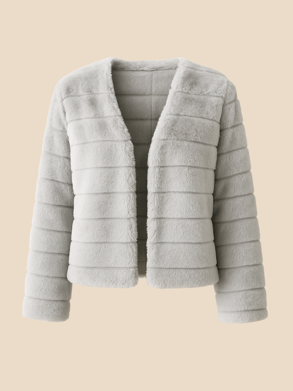 Cropped Faux Fur Jacket with Open Front