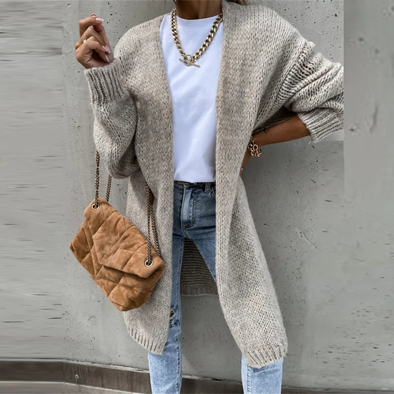 Women’s Cozy Long Knitted Open Front Cardigan