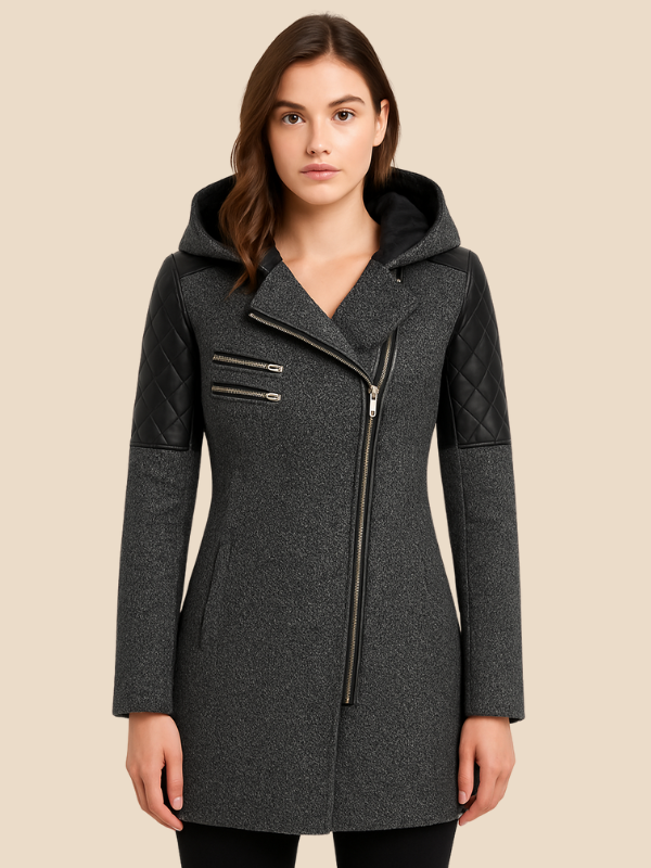 Women’s Hooded Asymmetrical Zip Wool-Blend Coat