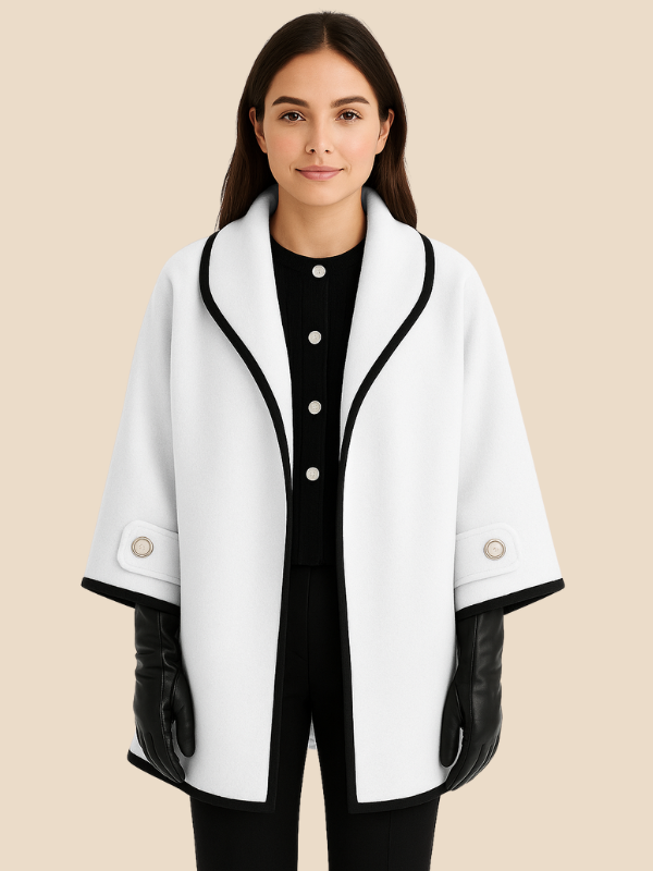 Hooded Wool Blend Cape Coat with Button Detail
