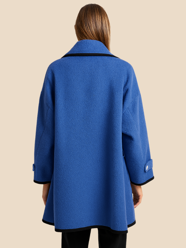 Hooded Wool Blend Cape Coat with Button Detail