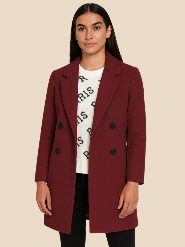 Double-Breasted Wool Blend Blazer Coat
