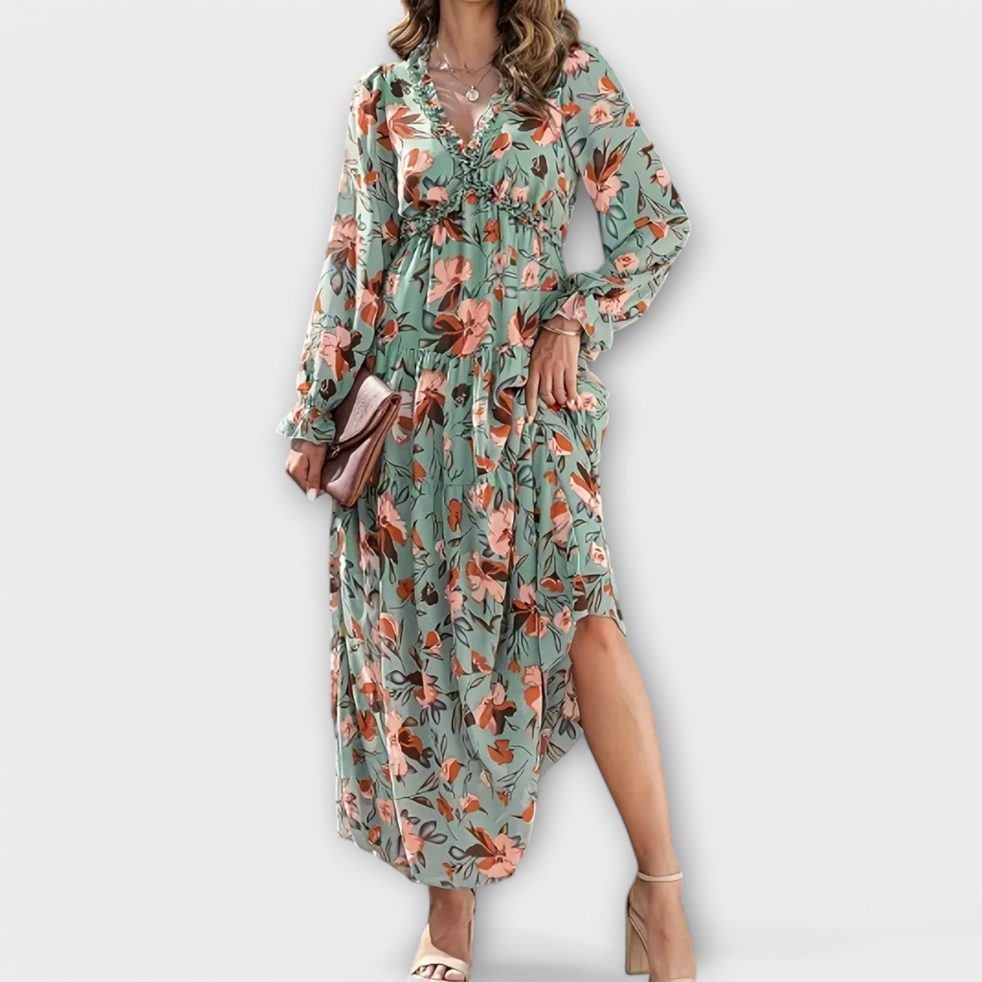 Long Sleeve Floral Maxi Dress with Flowy Boho Silhouette