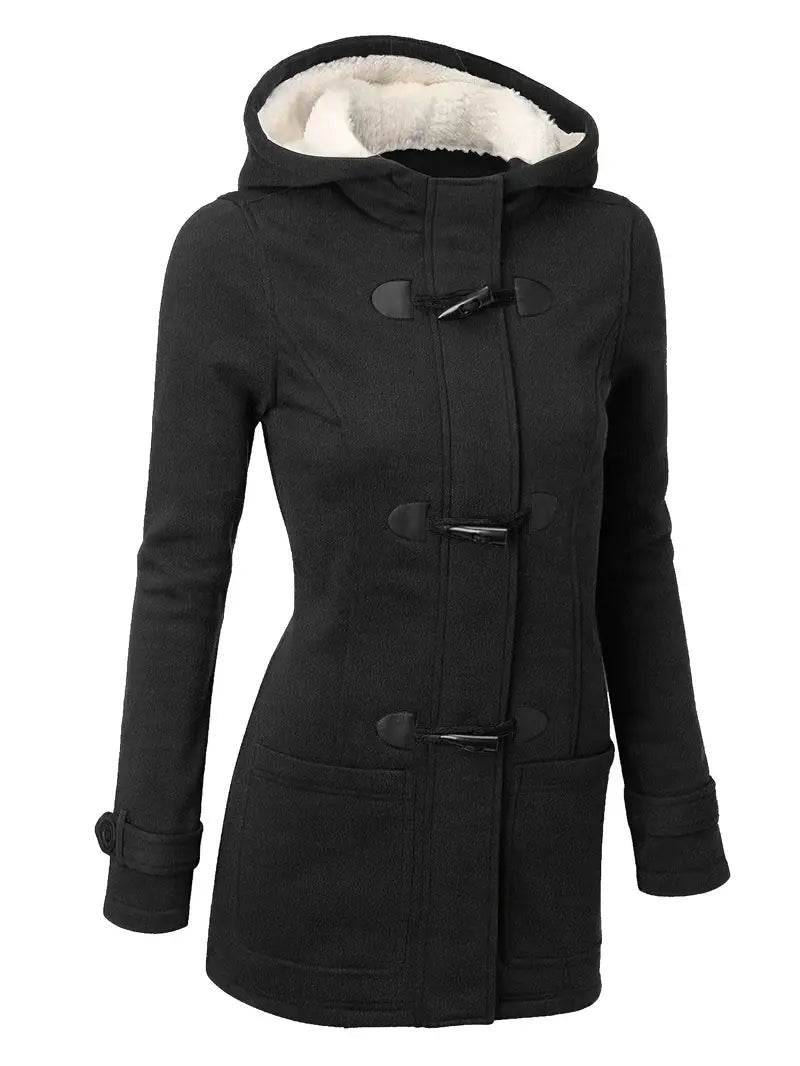 Women’s Hooded Toggle Coat with Warm Fleece Lining