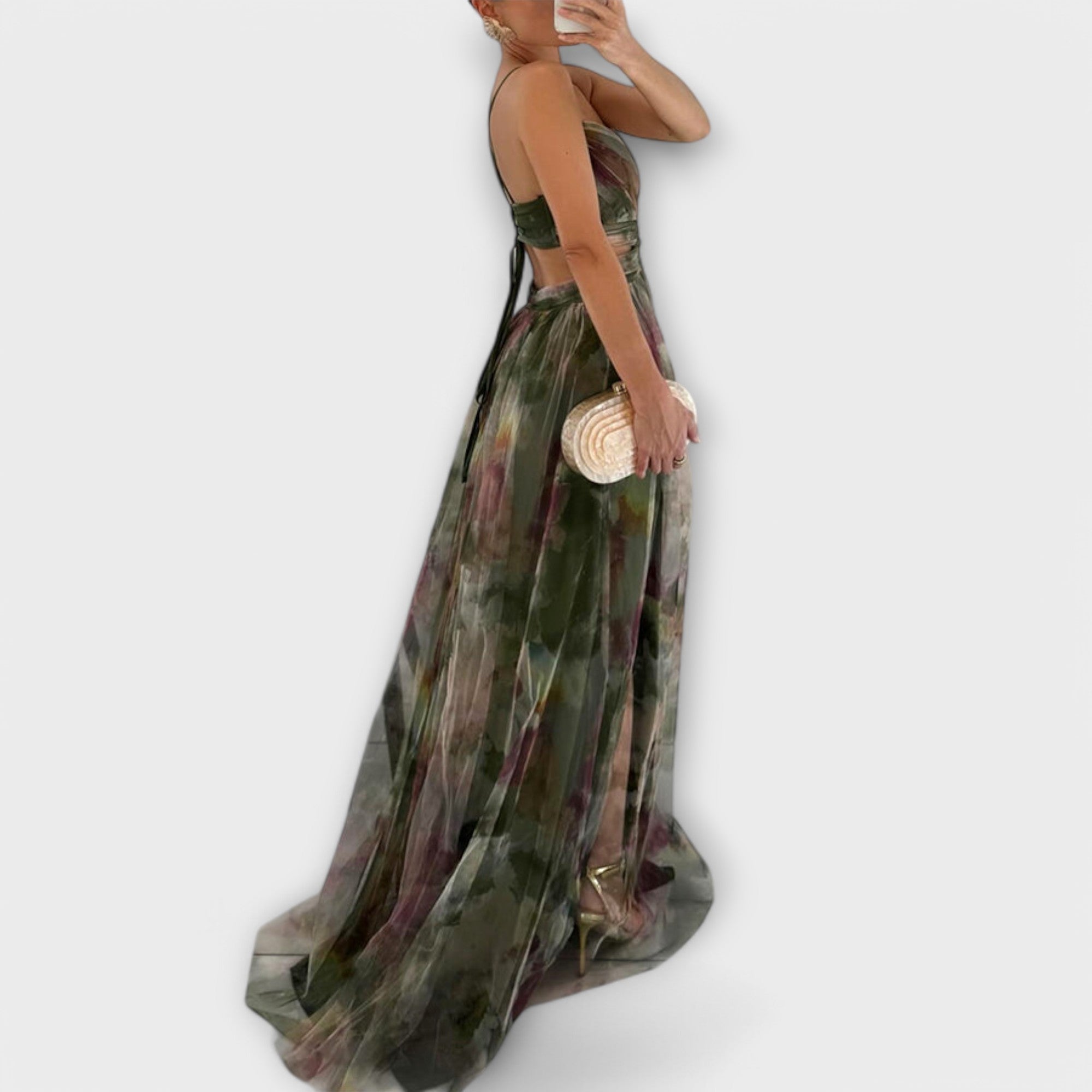 Elegant Floral Ombre Maxi Dress with Flowing Silhouette