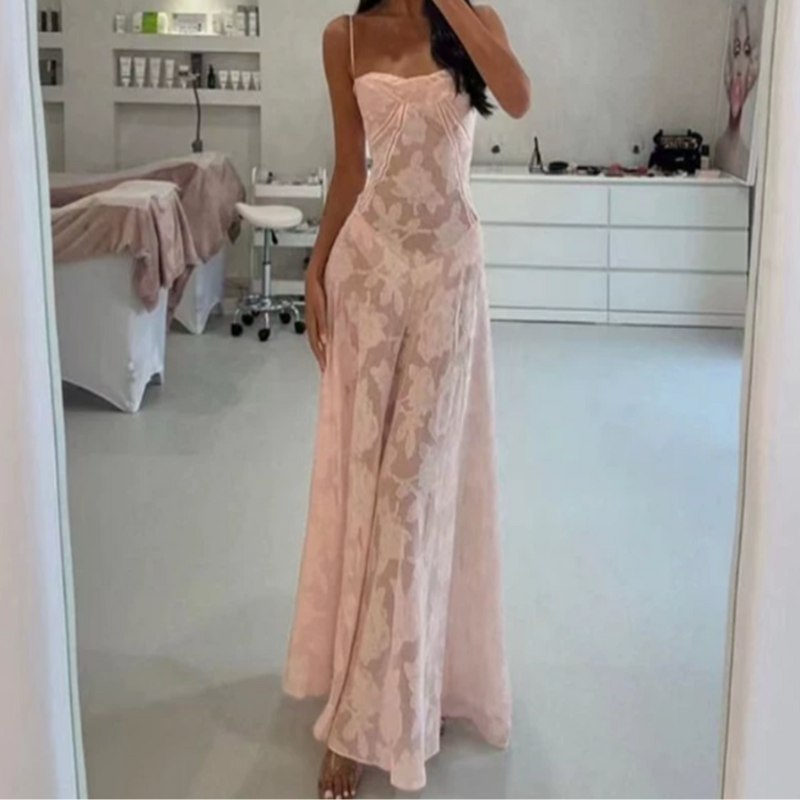 Elegant Satin A-Line Maxi Dress with Spaghetti Straps