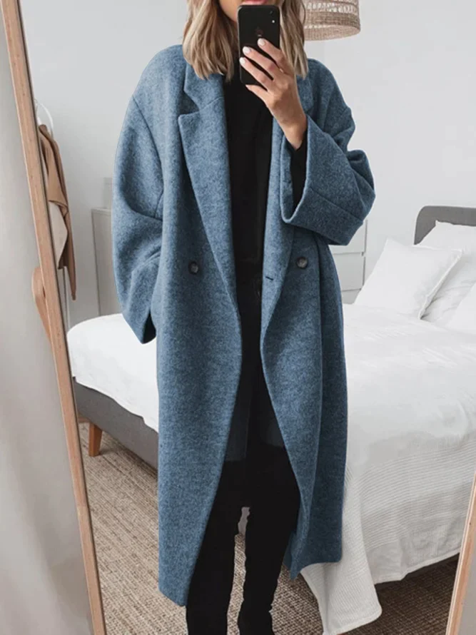 Women’s Classic Double-Breasted Wool-Blend Long Coat