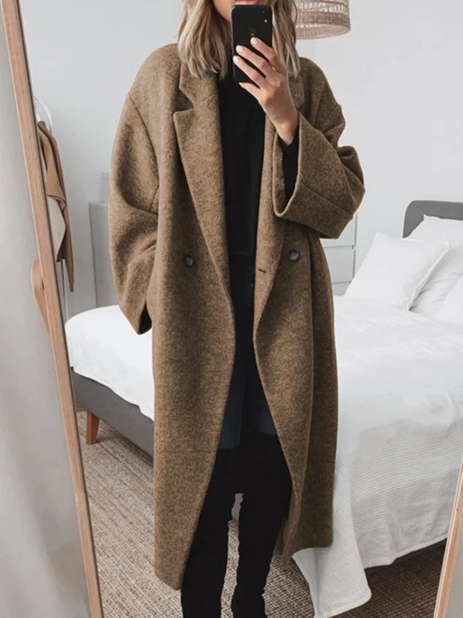 Women’s Classic Double-Breasted Wool-Blend Long Coat