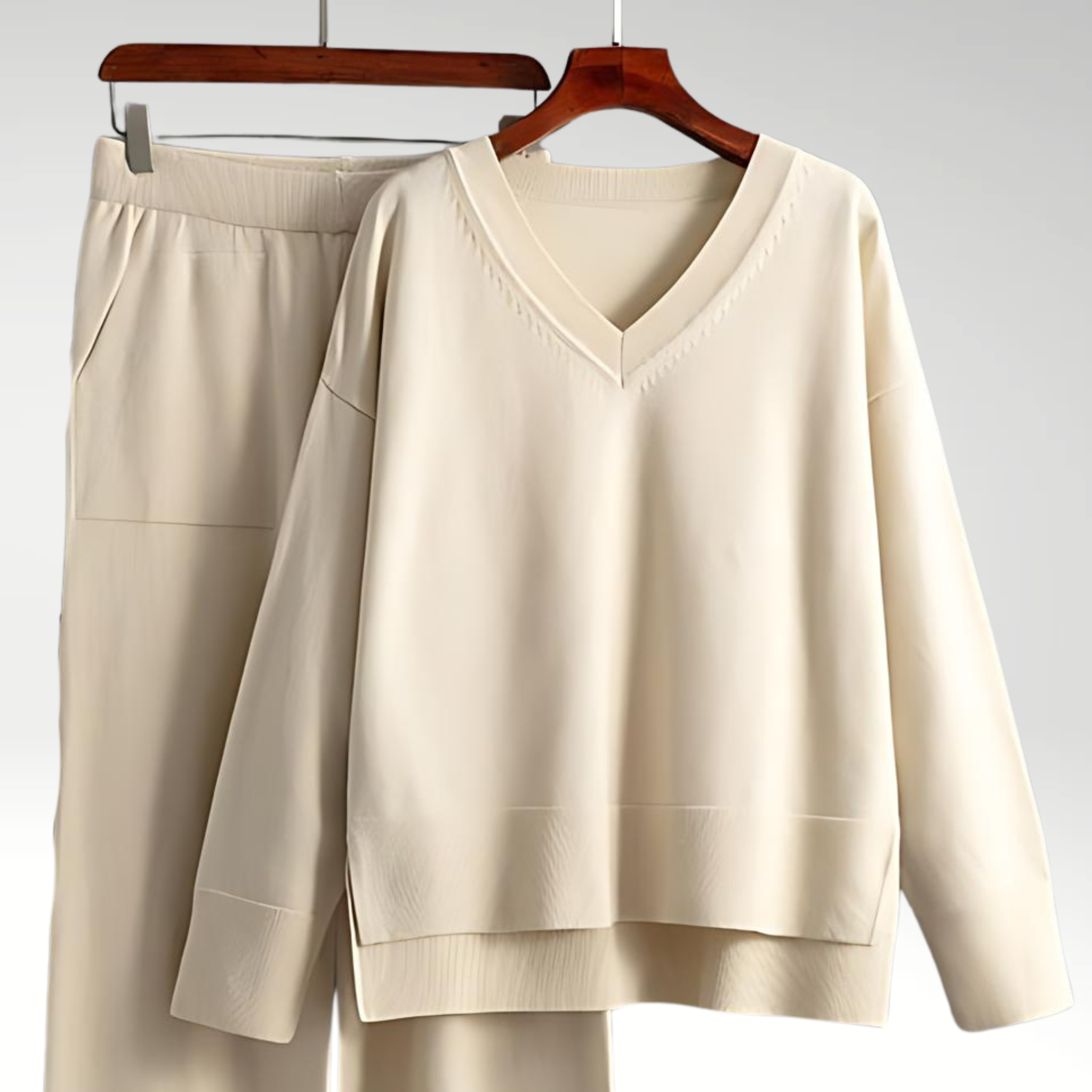 Relaxed V Neck Lounge Set with Wide Leg Pants