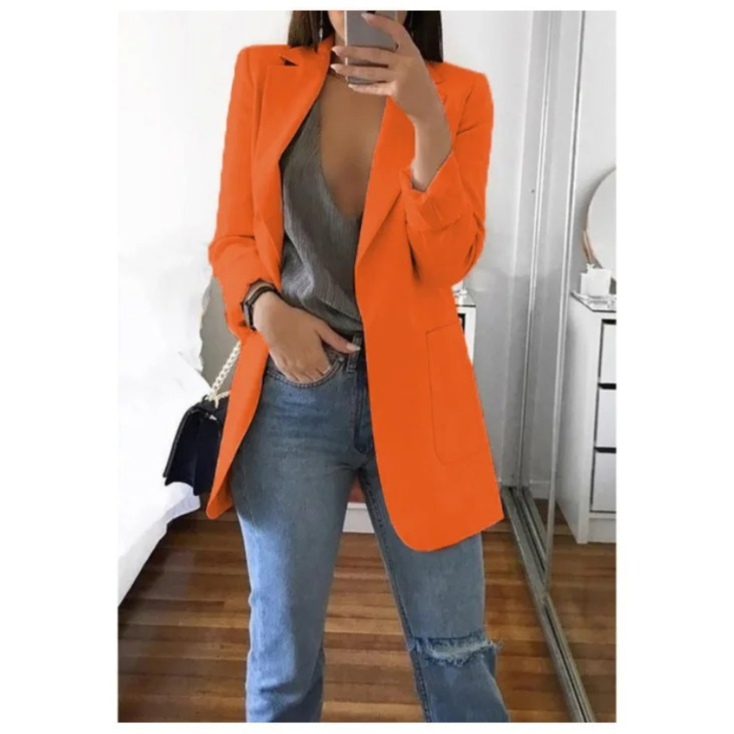 Women’s Chic Long Open-Front Blazer Jacket