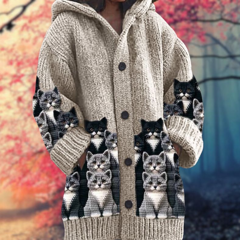 Hooded Pattern Knit Cardigan for Cozy Everyday Style