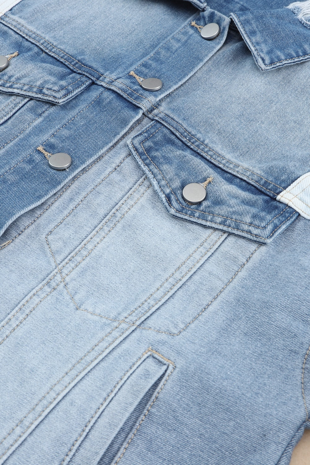 Women’s Two-Tone Denim Jacket – Stylish Colorblock Casual Jean Outerwear