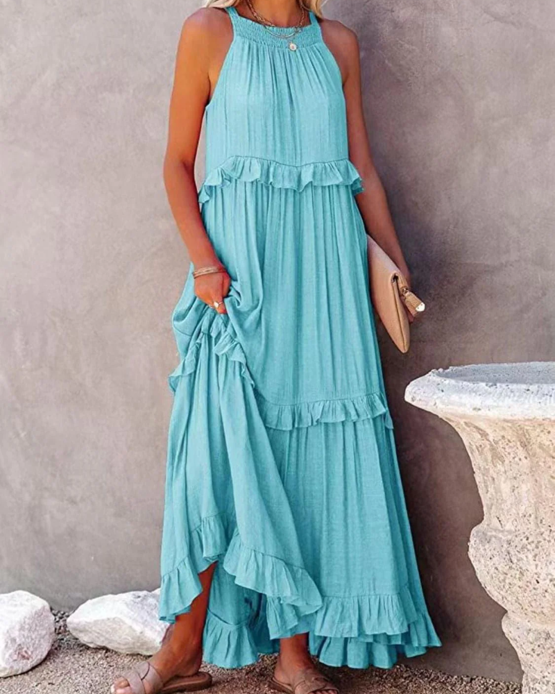 Tiered Ruffle Sleeveless Boho Maxi Dress