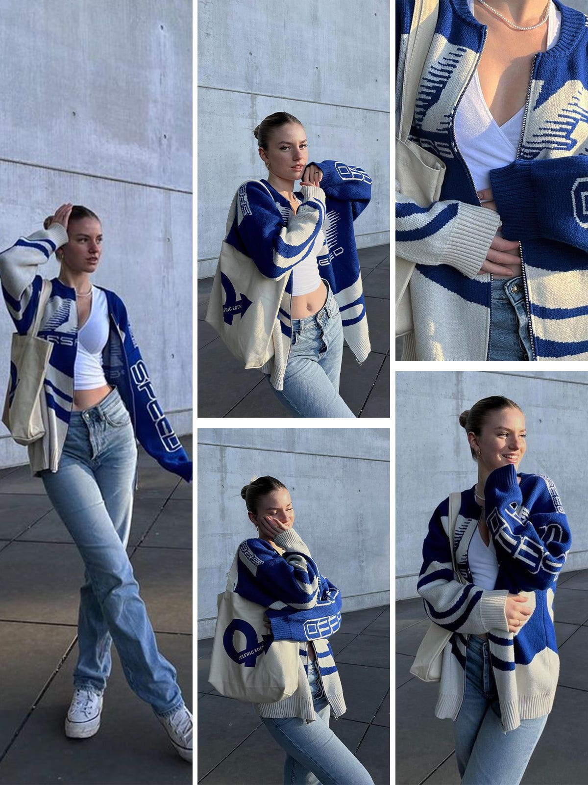 RiderMore Varsity-Style Graphic Knit Jacket