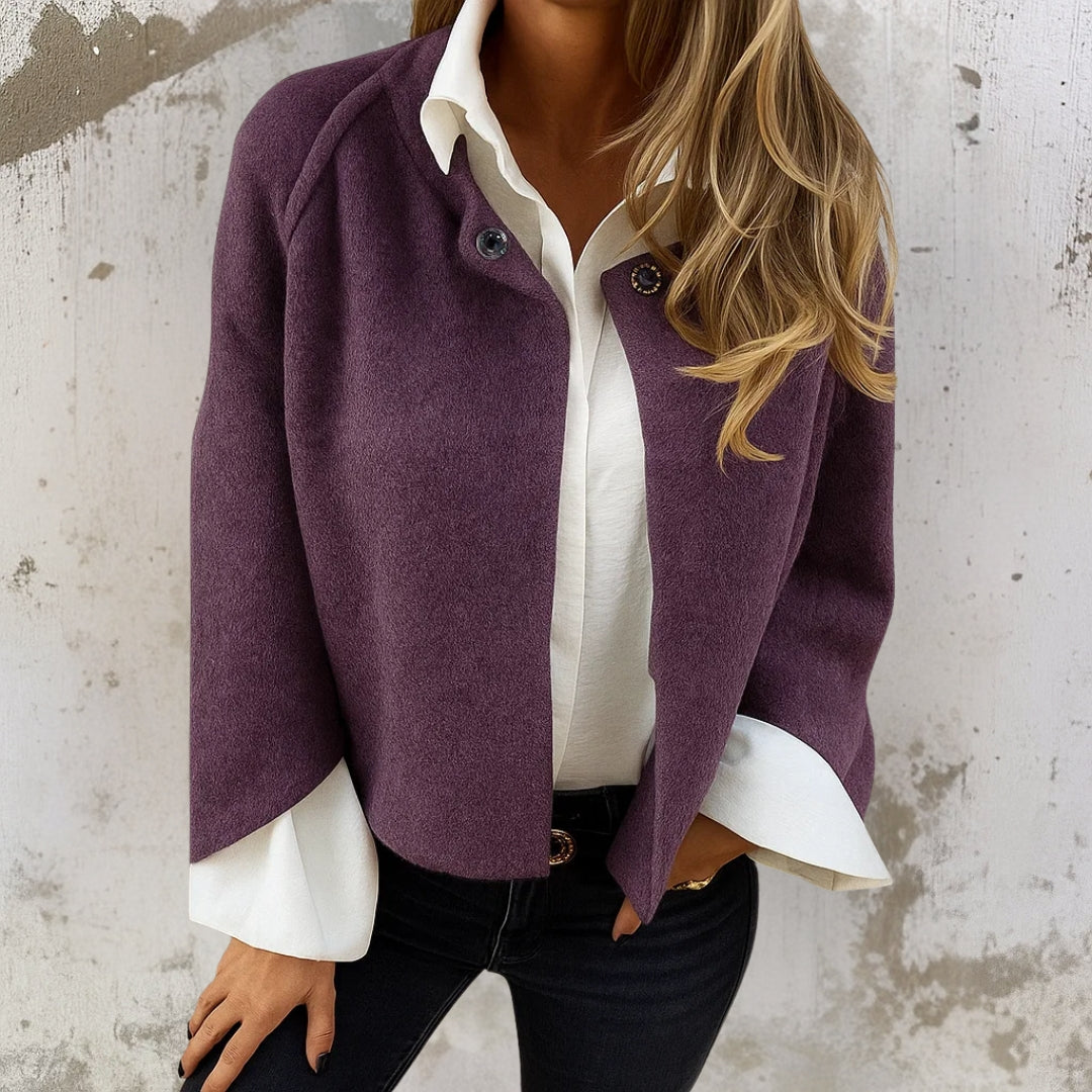 Cozy Button-Front Wool-Blend Cape Jacket