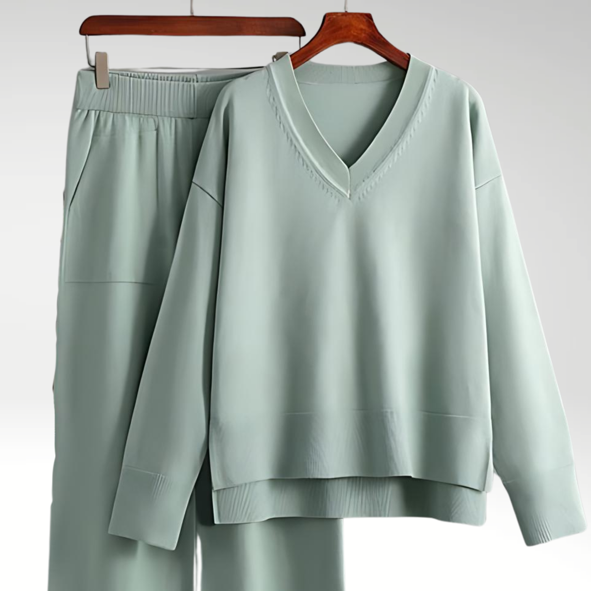 Relaxed V Neck Lounge Set with Wide Leg Pants