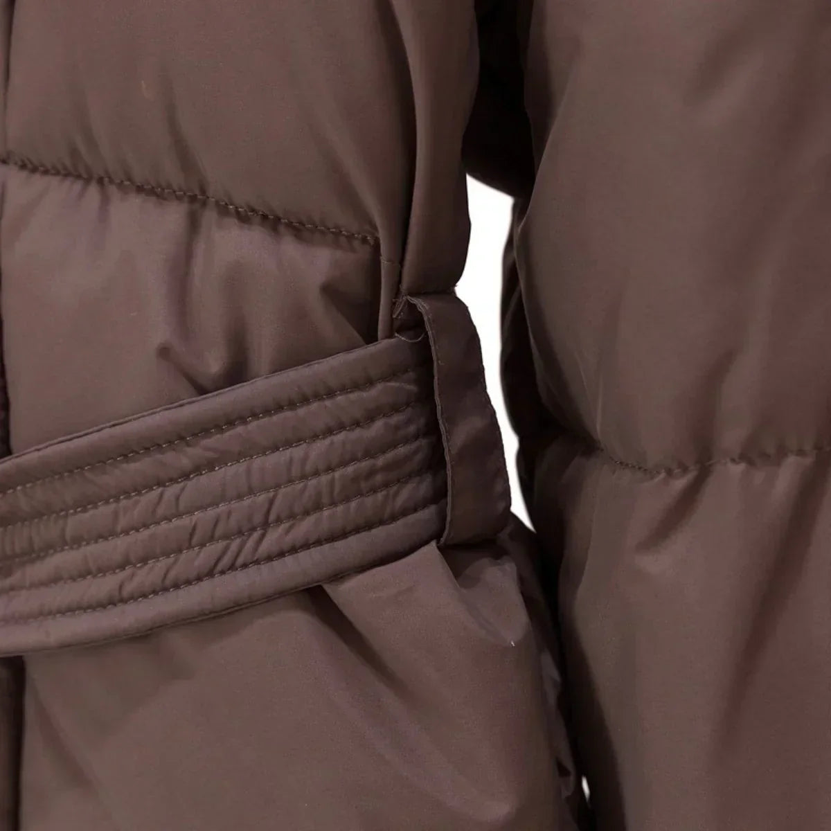 Belted High-Neck Puffer Winter Jacket