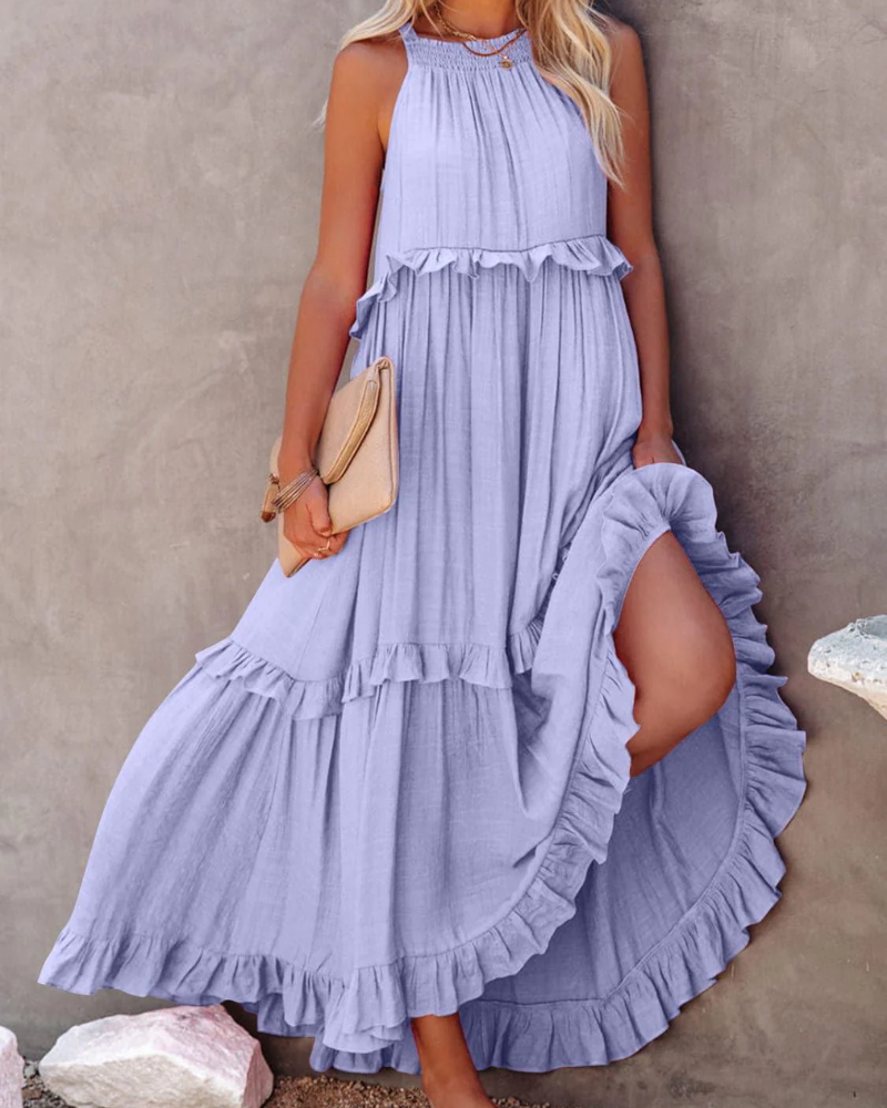 Tiered Ruffle Sleeveless Boho Maxi Dress