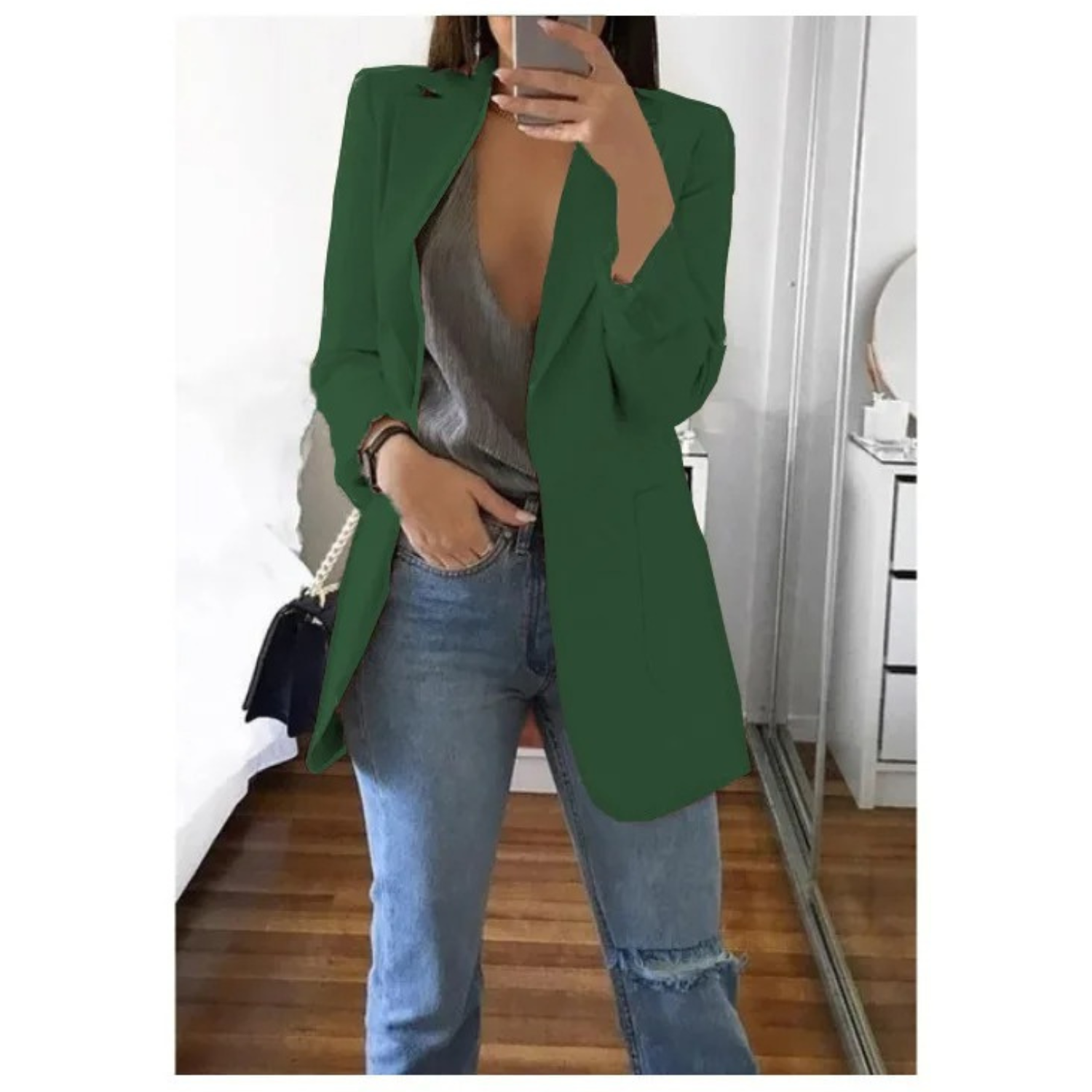 Women’s Chic Long Open-Front Blazer Jacket