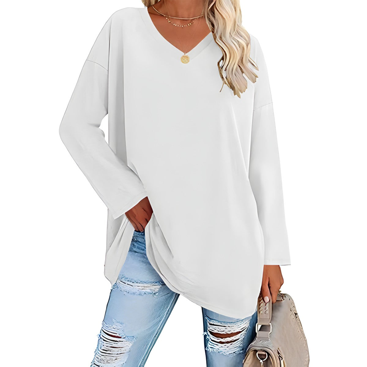 Long Sleeve V-Neck Tunic Top for Everyday Comfort