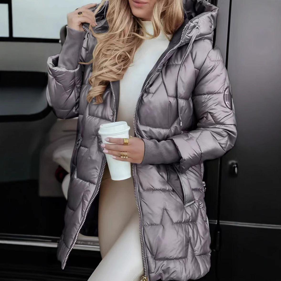 Shiny Hooded Long Puffer Winter Coat