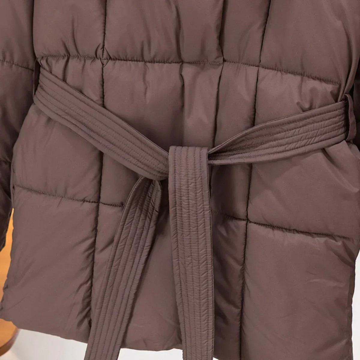 Belted High-Neck Puffer Winter Jacket