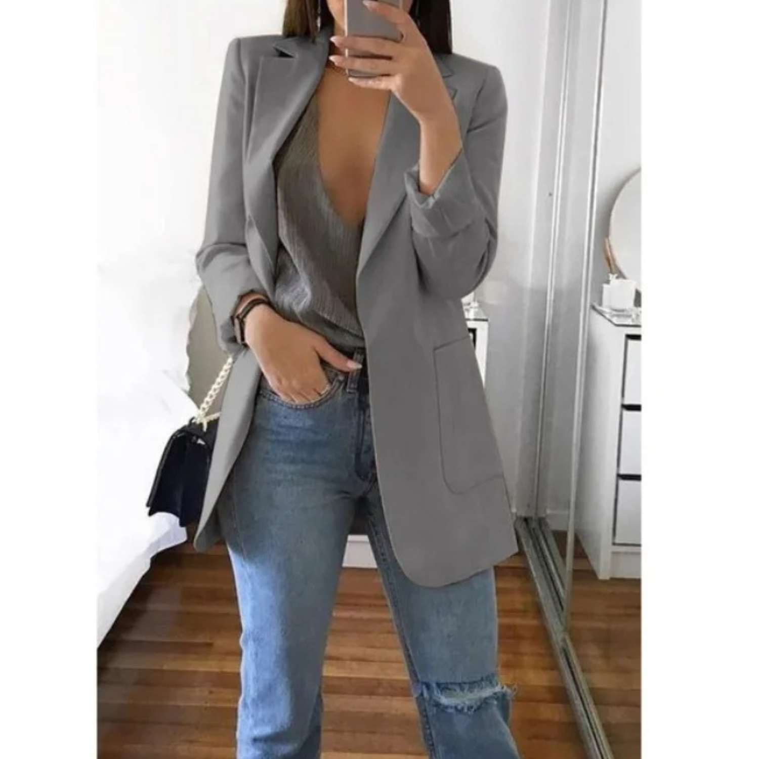 Women’s Chic Long Open-Front Blazer Jacket