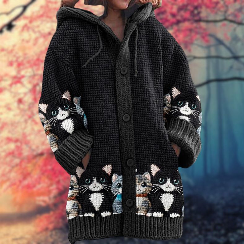 Hooded Pattern Knit Cardigan for Cozy Everyday Style