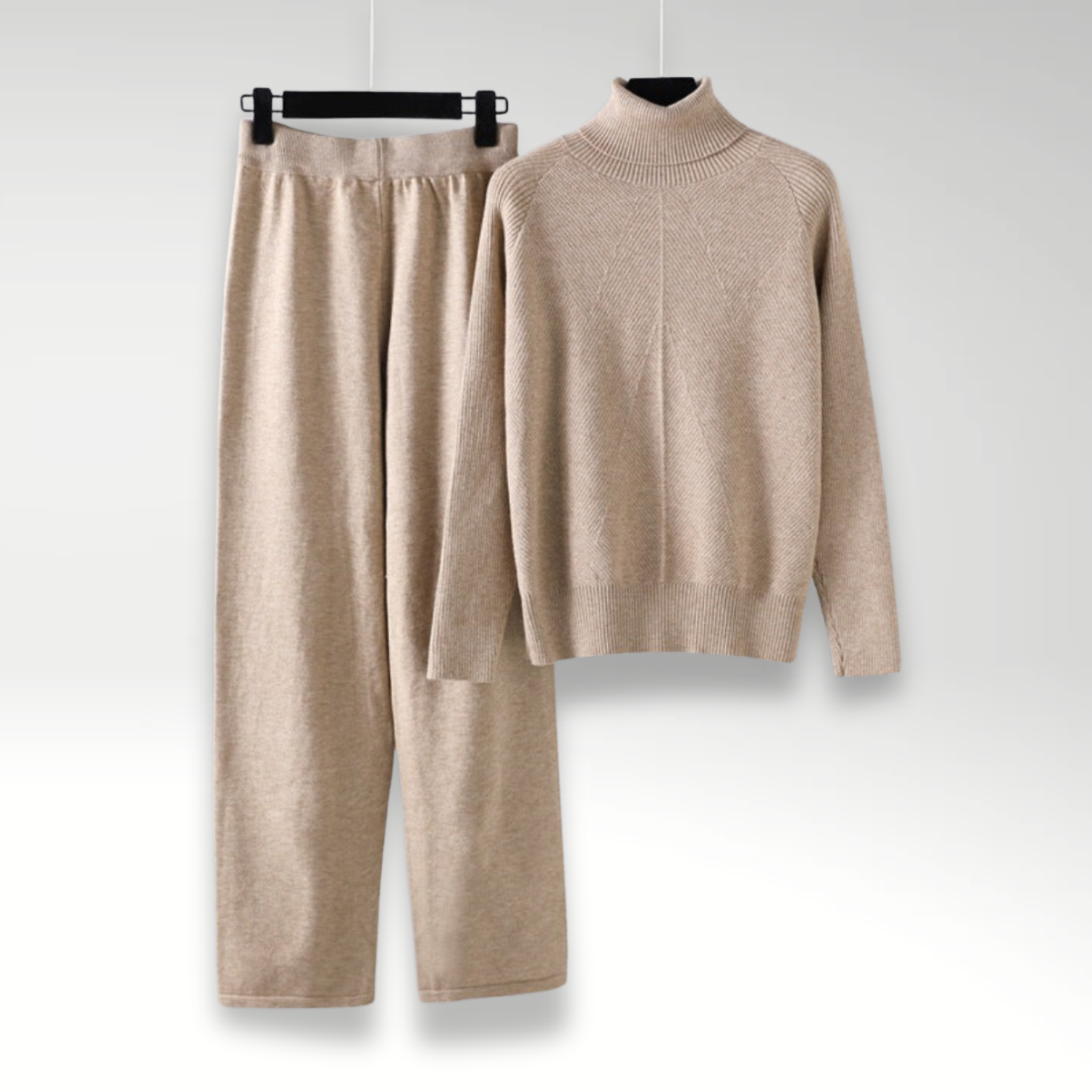 High Neck Knit Lounge Set with Relaxed Pants