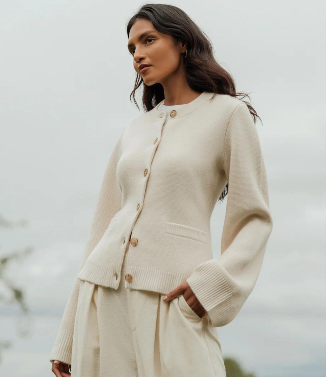 Elegant Flare-Sleeve Button-Front Knit Cardigan