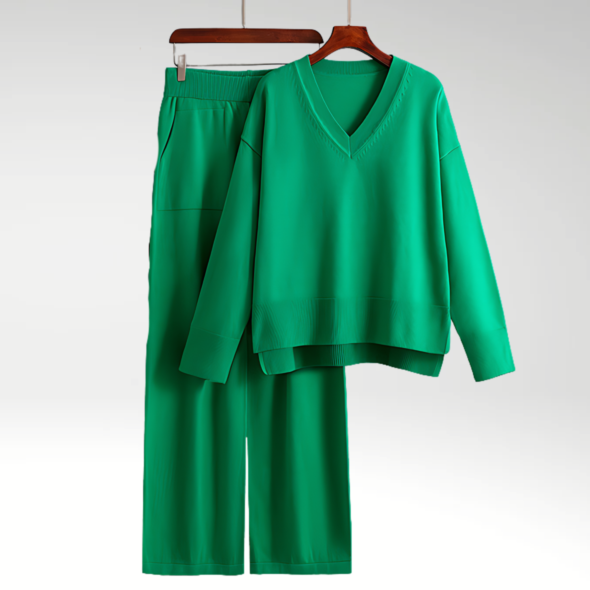 Relaxed V Neck Lounge Set with Wide Leg Pants