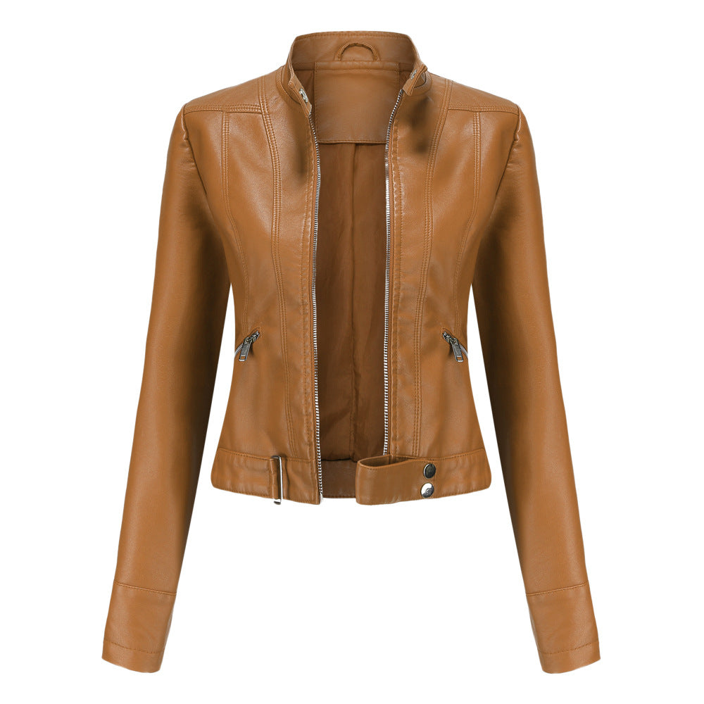 Women’s Faux Leather Slim Zip Jacket – Chic Lightweight Moto Style