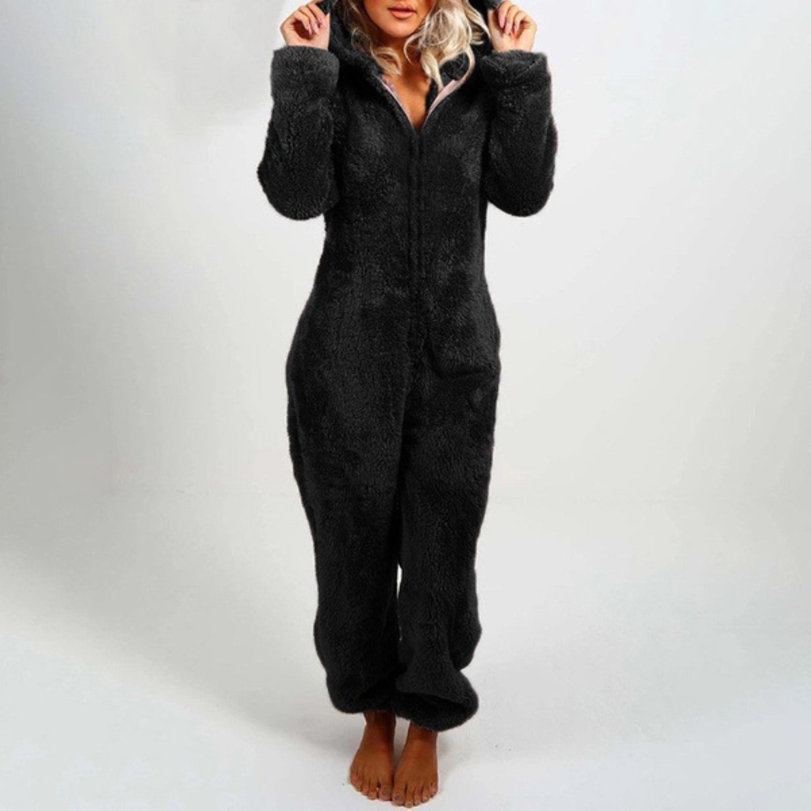 Plush Hooded Zip-Up Onesie Pajama