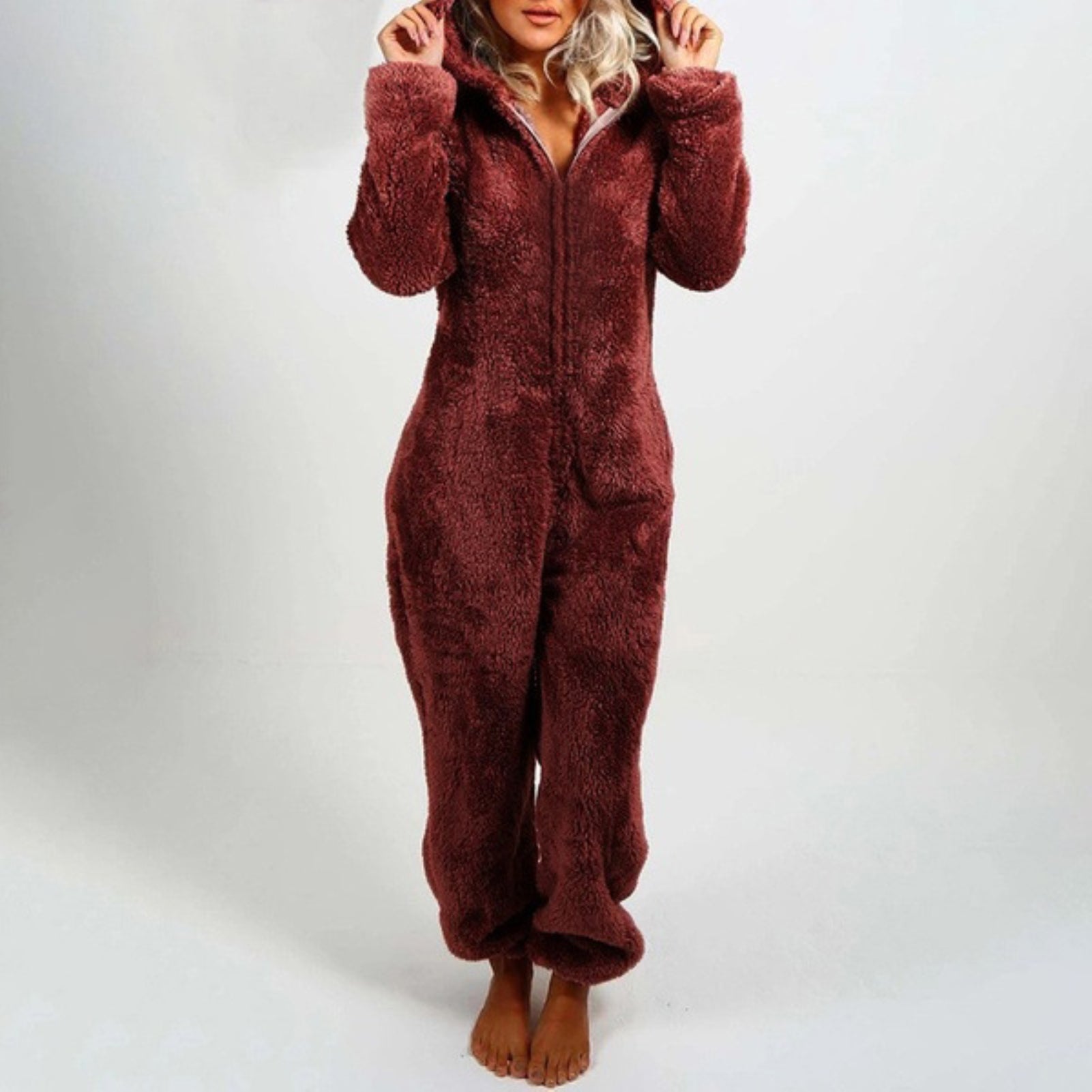Plush Hooded Zip-Up Onesie Pajama