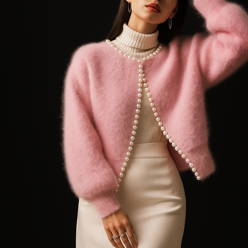 Pearl Trim Soft Knit Open Front Cardigan