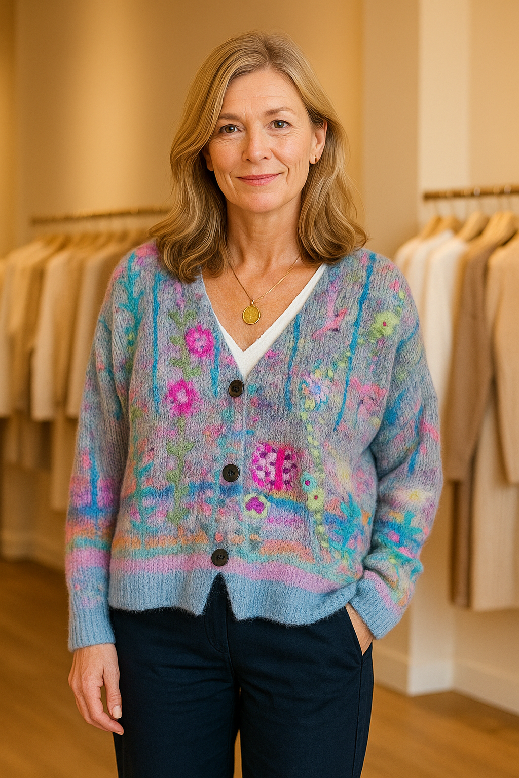 Floral Pattern Knit Cardigan for Soft Everyday Elegance