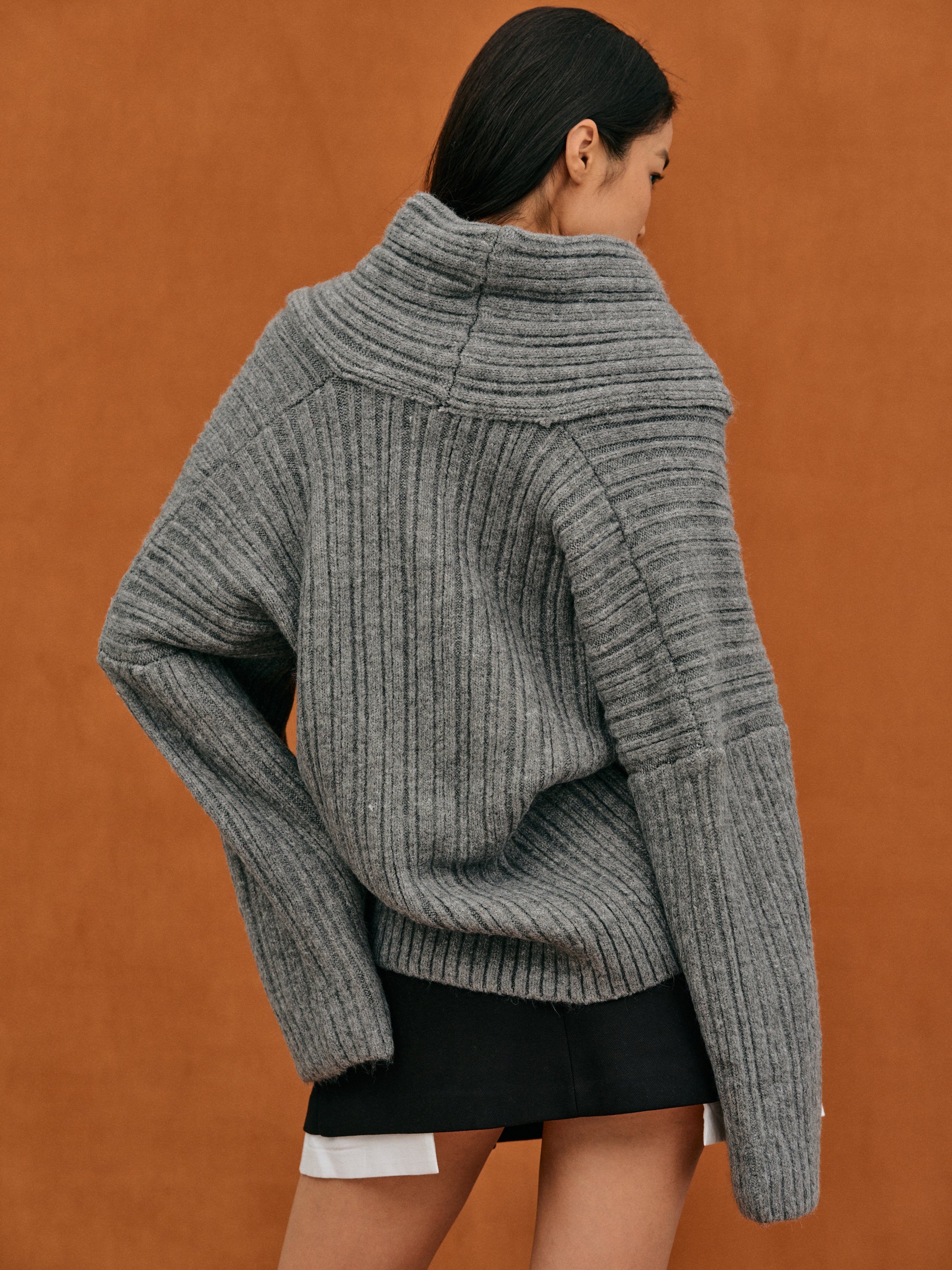 Off-Shoulder Ribbed Knit Sweater – Cozy Slouchy Pullover
