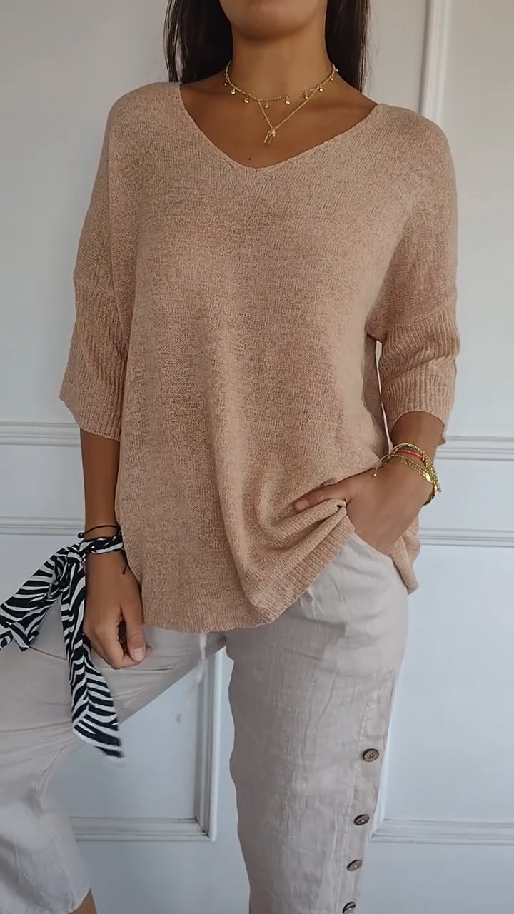 Loose Fit Lightweight V-Neck Knit Top for Women