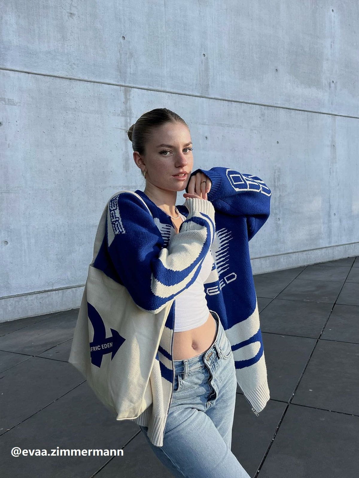 RiderMore Varsity-Style Graphic Knit Jacket