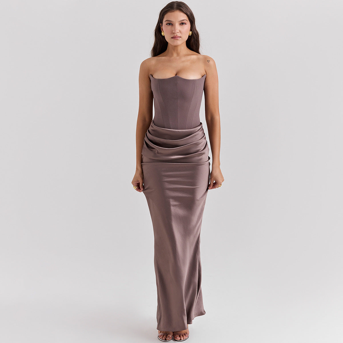 Strapless Ruched Bodycon Maxi Dress