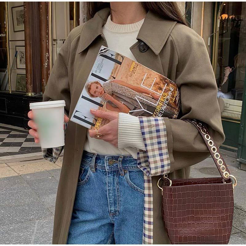 Women’s Long Casual Plaid-Lined Trench Coat