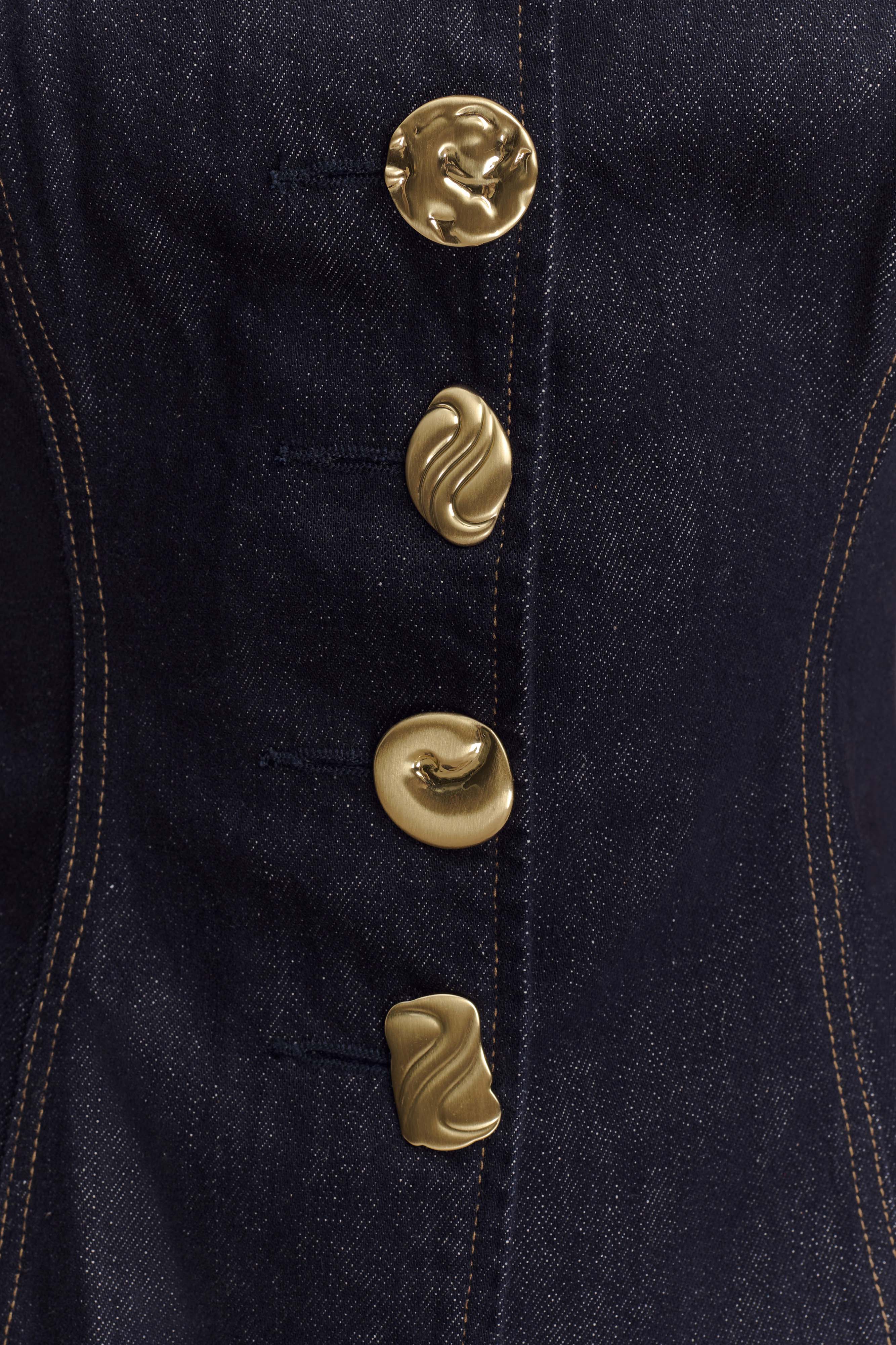 Denim Button-Front Sleeveless Corset Top & Straight-Leg Pants Set